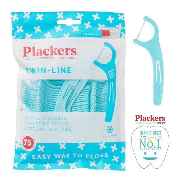 Plackers デンタルフロス ダブルクリーンミント味 75本 歯間ブラシ 歯垢除去 口臭予防 リ...