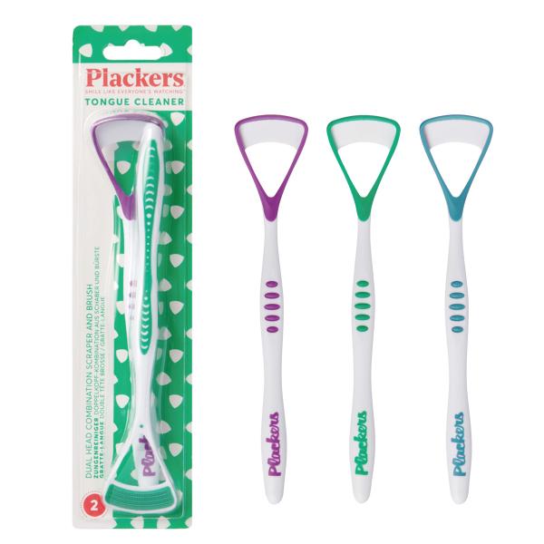 Plackers マイクロ舌ブラシ 2本入 アソートカラー 舌クリーナー 舌磨き オーラルケア 口臭...