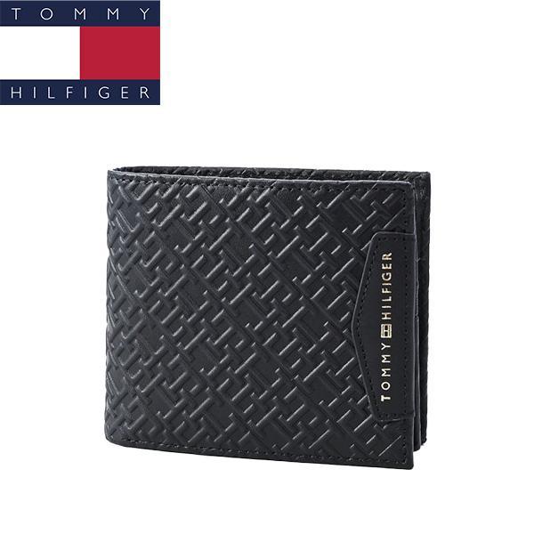 トミーヒルフィガー 二つ折り財布 ブランド 本革 メンズ モノグラム ブラック TOMMY HILF...