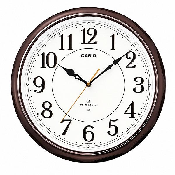 カシオ CASIO CLOCK 掛け時計  ブラウン 壁掛け時計 電波 夜見えライト 濃茶 IQ-1...