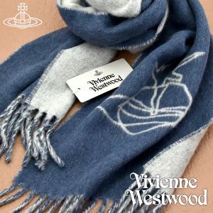 【送料無料】Vivienne Westwood ヴィヴィアンウエストウッド マフラー レディース ダークブルー×ライトグレー DARKBLUE VV19-K202-DARKBLUE