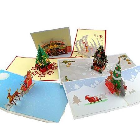 　Pop Up Christmas Cards 3D (Pack of 5),Handmade Bo...
