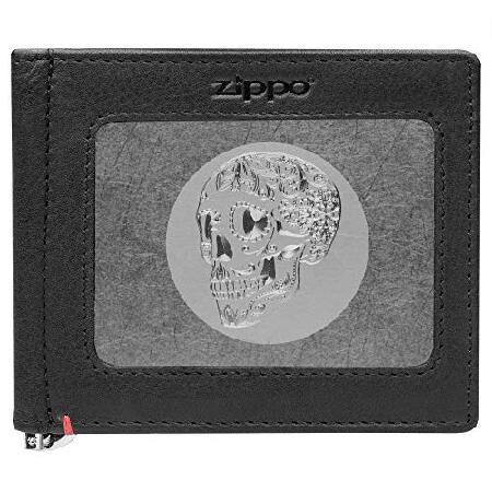 Zippo Black Money Clip Wallet- Skull Metal Plate D...