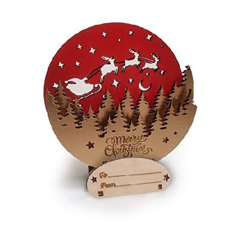 　Wooden 3D Christmas Cards Gift- Pop Up Happy Holi...