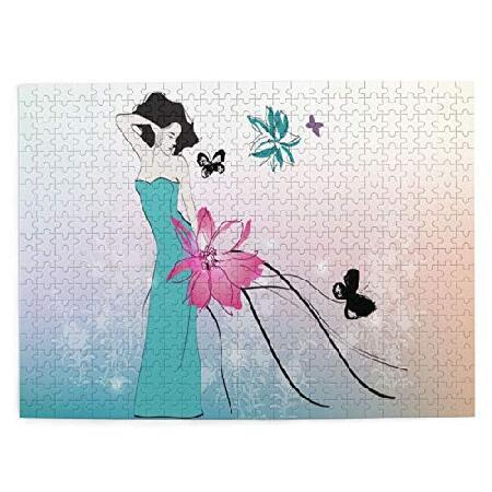 Art Drawing Blue Skirt Girl Butterfly Flowers Jigs...