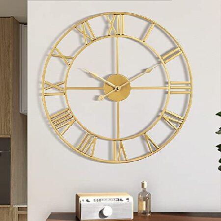　Large Wall Clock, Metal Retro Roman Numeral Clock...