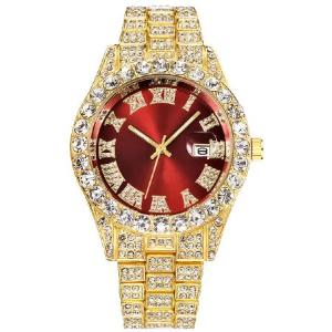 SENRUD メンズ ダイヤモンドウォッチ ファッション クリスタル ラインストーン クォーツ アナログ 腕時計 アイスアウト ブレスレット 腕時計, ゴールド 並行輸入