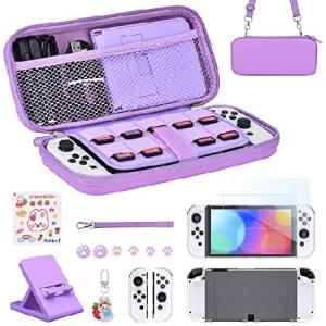 Younik Switch OLED Accessories Bundle, 15 in 1 Purple Switch OLED Accessories Kit for Girls Include Switch Carrying Case, Adjustable Stand, P 並行輸入