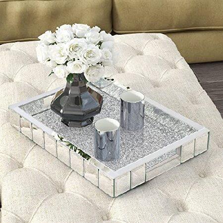 　Crystal Diamond Mirrored Silver Tray- 15&quot;x11&quot;x2&quot; ...