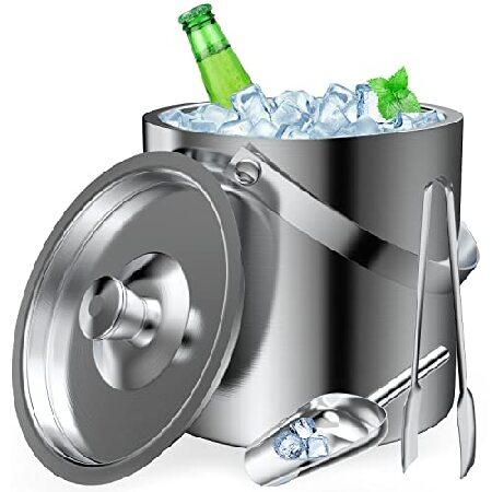 Ice Bucket 2L with Lid,Scoop,Tongs, Double Wall In...