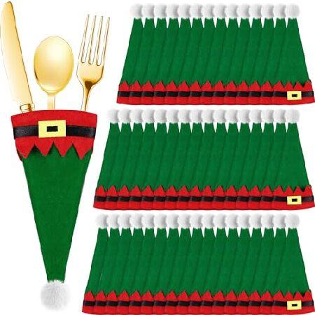 　Hiboom 50 Pcs Elf Hats Christmas Cutlery Holder N...