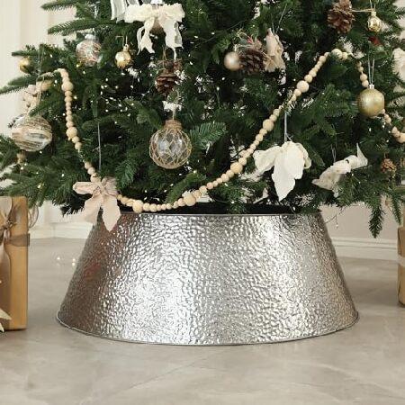 　Silver Metal Christmas Tree Collar - 28&apos;&apos; Round B...