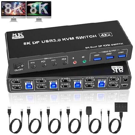 　8K@60Hz Displayport USB3.0 KVM Switch 2 Monitor f...