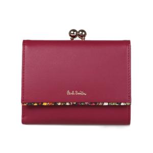 ポールスミス Paul Smith ガーデンフローラルトリム がま口 二つ折り財布 口金 ウォレット 純正化粧箱 ショップバッグ付き BPW103 バーガンディ