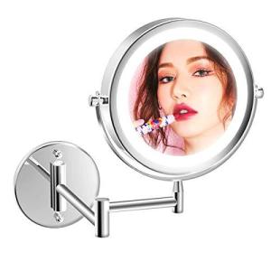 [2020最新版] ILIKE 壁付けミラー 両面化粧鏡 LED拡大化粧鏡 5倍拡大鏡 壁掛け式化粧鏡 折りたたみミラー LEDライト
