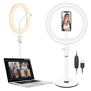 NEEWER リングライト ノートパソコン用 10インチ 自撮りリングライト 調光可能 デスクトップライト 電話ホルダー付き コンピューター用サークルライト 3つライト