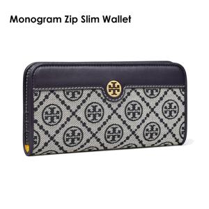 TORY BURCH トリーバーチ 財布  W T Monogram Zip Slim Wallet 88708  405 Tory Navy モノグラム ウォレット 長財布 ギフト｜the-importshop