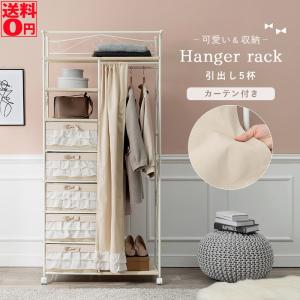 HAGiHARA ハンガーラック カーテン付 ロートアイアン 姫系 収納