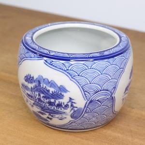 水鉢 ミニ火鉢 鉢カバー 染付山水図 プランターカバー
