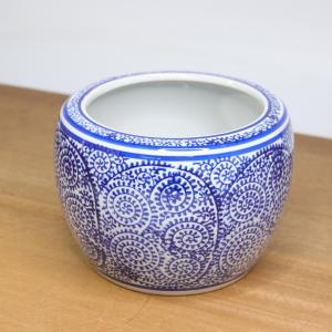 水鉢 火鉢 鉢カバー 蛸唐草紋 染付 プランターカバー