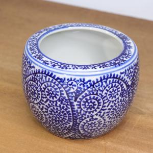 水鉢 ミニ火鉢 鉢カバー 蛸唐草紋 染付 プランターカバー