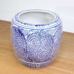 水鉢 火鉢 鉢カバー 蛸唐草紋 染付 深型 プランター