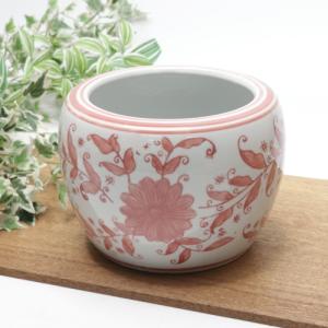 水鉢 火鉢 鉢カバー ピンク 花文様 プランターカバー