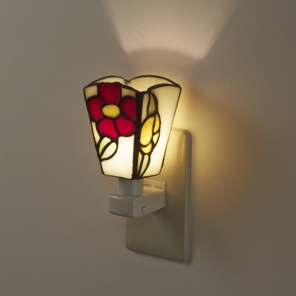 ステンドグラス ランプ フットライト オールドローズ 薔薇 コンセントランプ ガラス 照明器具 非常...