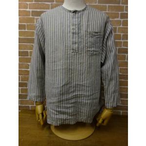 クッシュマン CUSHMAN LINEN STRIPE SLEEPING SHIRTS　25429 　BEIGE/BLUE｜the-whites-wolf