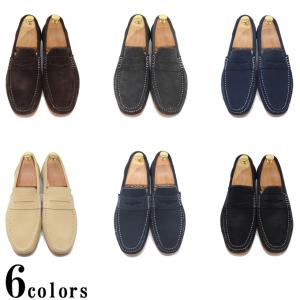 GLENFORD ハンドメイド 本革 カラー スエード メンズ ローファー