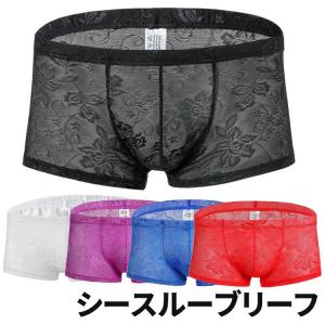 メンズ ボクサーパンツ レース シースルー　男性下着