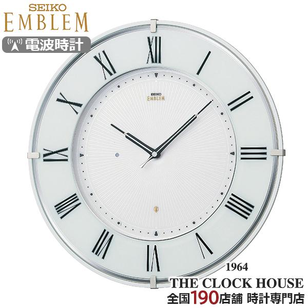 セイコー エムブレム 電波 掛け時計 ホワイト HS542W クオーツ 電池式 クロック ローマンイ...