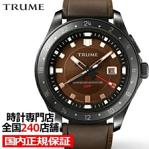 TRUME トゥルーム Lコレクション ブレークライン TR-ME2005 メンズ 腕時計 自動巻発電 GMT セラミックベゼル レザーバンド ブラウン エプソン
