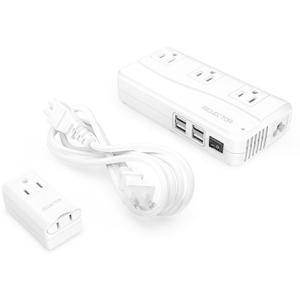 ISELECTOR 海外旅行用変圧器 海外コンセント 変圧器 変換プラグ 付き 100V-240V to 100V 変換 4つUSBポー250W