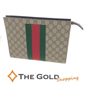 グッチ クラッチバッグ 475316 GGスプリーム キャンバス ウェブ ウェビング シェリー ベージュ セカンドバッグ GUCCI◆中古｜thegoldshopping