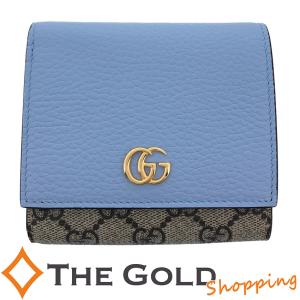 グッチ GUCCI GGマーモント ミディアム 折財布 ウォレット 水色 ライトブルー GGスプリーム 598587 財布 折財布 中古｜thegoldshopping