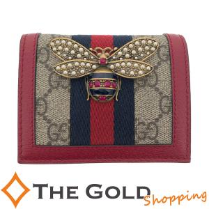 グッチ クィーン マーガレット コンパクトウォレット ミニ財布 蜂 ビー ビジュー ストーン 476072 GUCCI 折財布 中古｜thegoldshopping