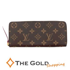 LOUIS VUITTON ポルトフォイユクレマンス M60742 モノグラム ラウンドファスナー ロング ウォレット フューシャ ブラウン ピンク 茶 ルイヴィトン 長財布 中古｜thegoldshopping