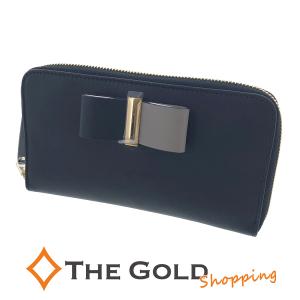 Chloe ボウ ロングウォレット 3P0290-889/001 BOW ラウンドファスナー レザー ブラック リボン クロエ 長財布 中古｜thegoldshopping