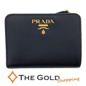 PRADA 二つ折り財布 1ML018 コンパクトウォレット L字ファスナー ブラック 黒 プラダ 折財布 中古｜thegoldshopping