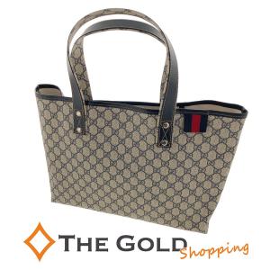 GUCCI トートバッグ 21134 シェリー GGプラス ネイビーブラック ハンド グッチ 中古｜thegoldshopping