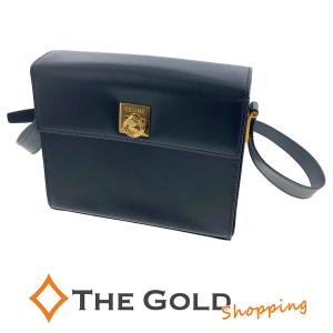 CELINE ショルダーバッグ ポシェット ネイビー ゴールド金具 紺 斜め掛け ヴィンテージ セリーヌ◆中古｜thegoldshopping