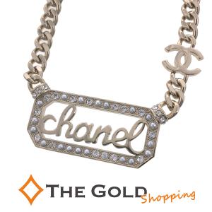 CHANEL ネックレス ロゴプレート ラインストーン ゴールド ココマーク ペンダント 60cm シャネル◆中古｜thegoldshopping