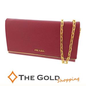 PRADA チェーンショルダーウォレット 1M1440 サフィアーノ レッド ゴールド金具 財布 バッグ 赤 プラダ◆中古｜thegoldshopping