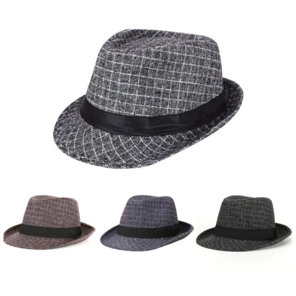 フェドーラ 中折れハット ソフト帽 格子柄 (4色)soft hat