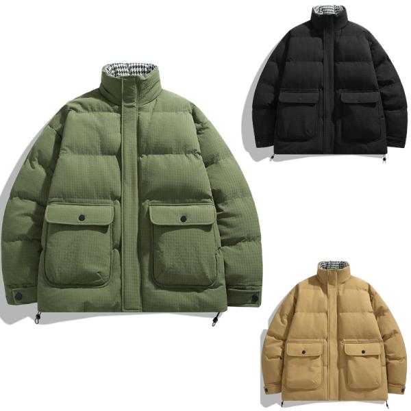ダウン ジャケット 無地格子柄 中綿ブルゾン Down jacket Size L〜2XL