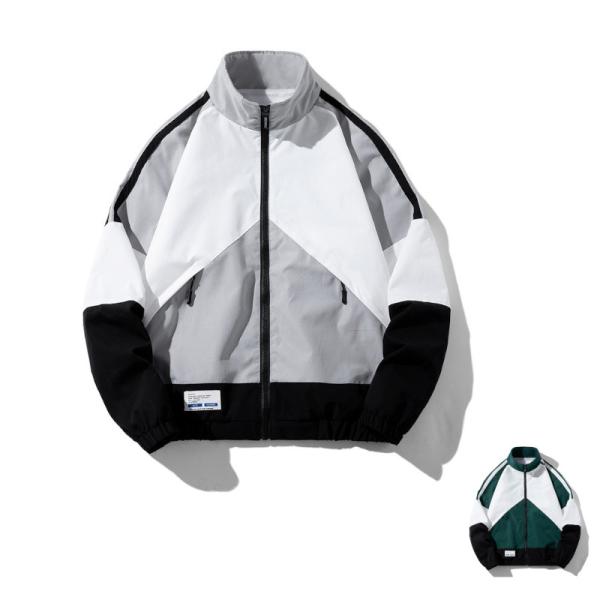 ナイロン ジャケット ウインドブレーカー 3色切替 メッシュ裏地 M〜4XL nylon jacke...