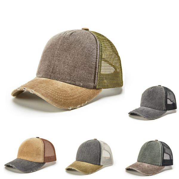 ヴィンテージ コットン トラッカー キャップ メッシュキャップ ダメージ加工 (5色)無地&amp;ツートン