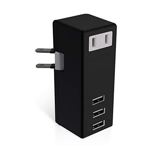 エレコム USBタップ/USBメス×3/AC×1/横挿し/2.1A/ブラック