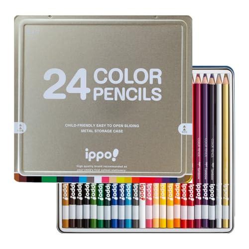 トンボ鉛筆 色鉛筆 24色 小学生 ippo (スライド式の缶) ナチュラル シルバー CL-RNA...